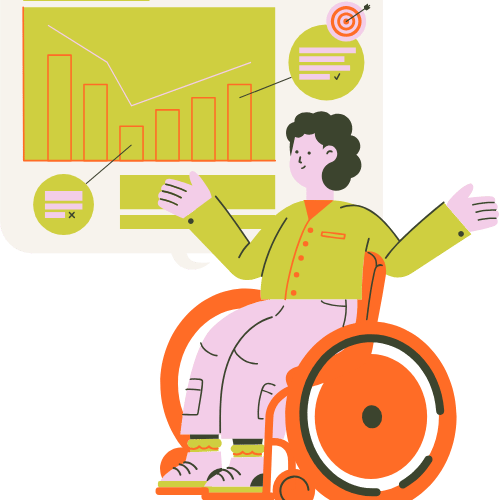 woman in wheelchair and graph